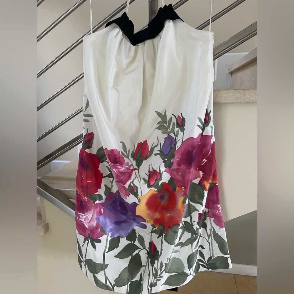 Valentino black bow white multicolor floral design Halter Dress